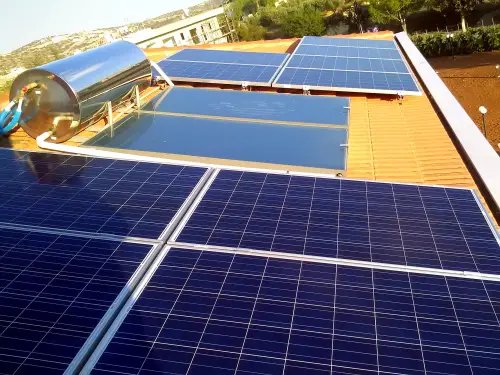 Rooftop PV panels with solar water heater
